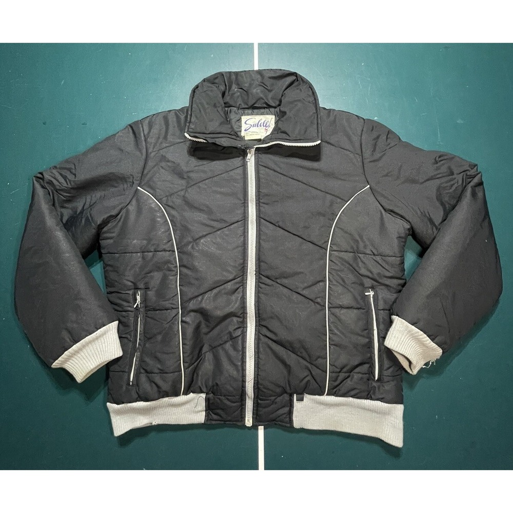 Vintage‎ Subello Bomber Ski Jacket Mens Size XL Black Gray Quilted Liner 80s